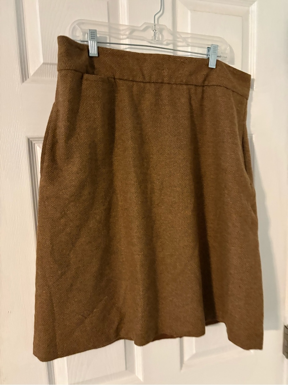 Brown Herringbone Wool Blend A-Line Skirt Cottagecore Fall Mini Size 16 - Picture 6 of 7